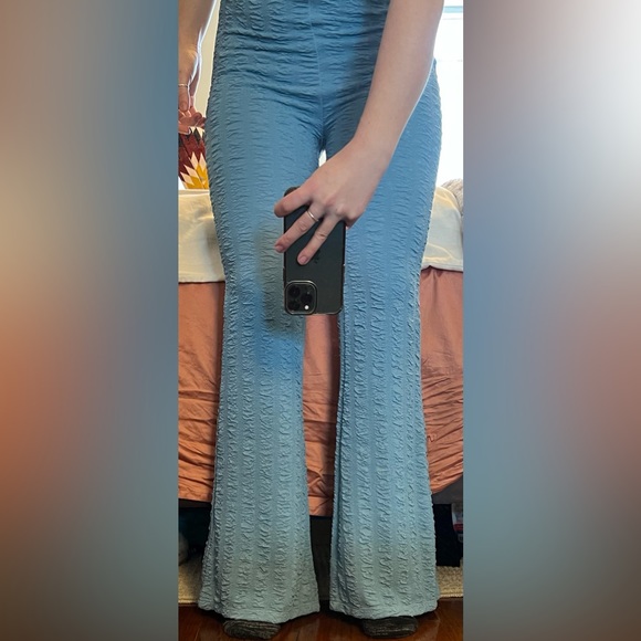 Princess Polly Stretchy Thick Flares Gray Blue Textured Pants Size 4 fits S/M - Picture 7 of 12